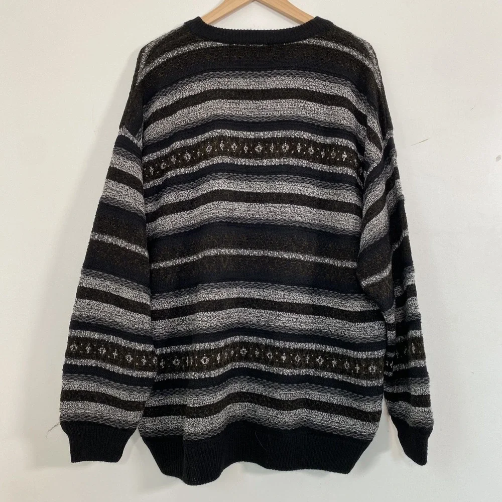 Vintage Cortina Mens 3D Knit Striped Wool Blend Sweater Size XL Made in Italy